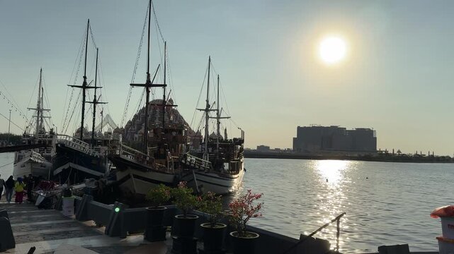 Sunset aboard a traditional Indonesia Phinisi boat. Makassar - Celebes