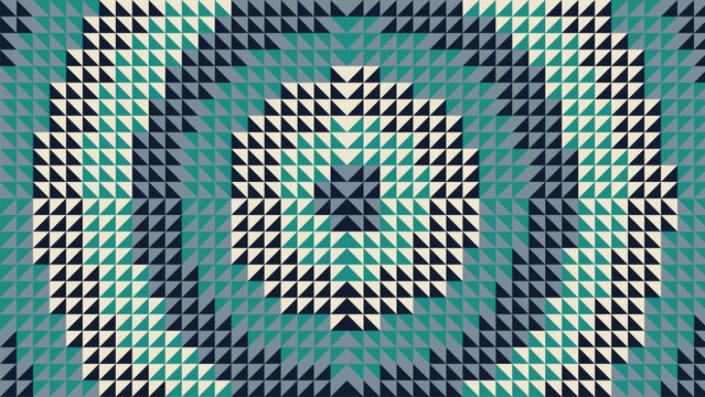 Teal Radial Burst Geometric Pattern with Half Square Triangle Quilt Design