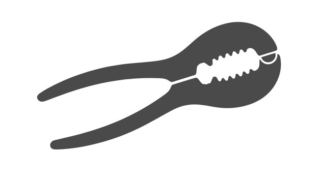 Dark grey silhouette icon of a metallic nutcracker tool isolated on a clean white background for kitchen concepts.