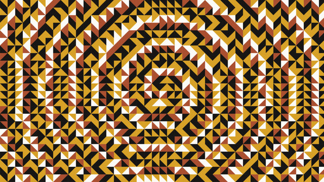 Mustard Yellow Spiral Swirl Geometric Pattern with Triangles and Chevron