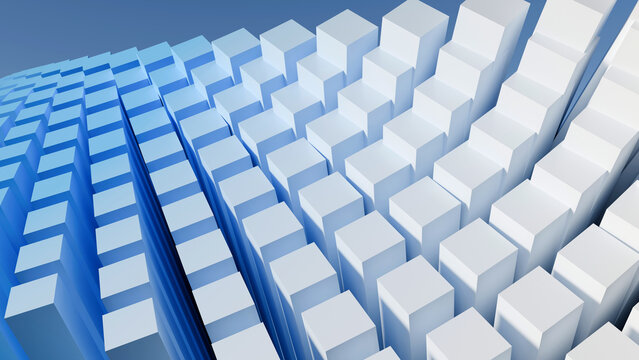 3D abstract blue and white cubic gradient structure rendering. Perfect modern background for financial growth charts, tech presentations, corporate identity, web design, and digital media