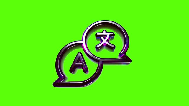 Shiny 3d language translation icon with speech bubbles showing letter a and asian character symbol