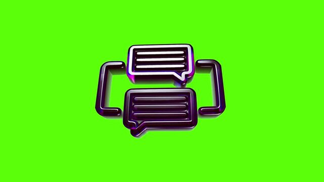 Shiny dark purple metallic speech bubbles icon representing communication and chat dialogue on green