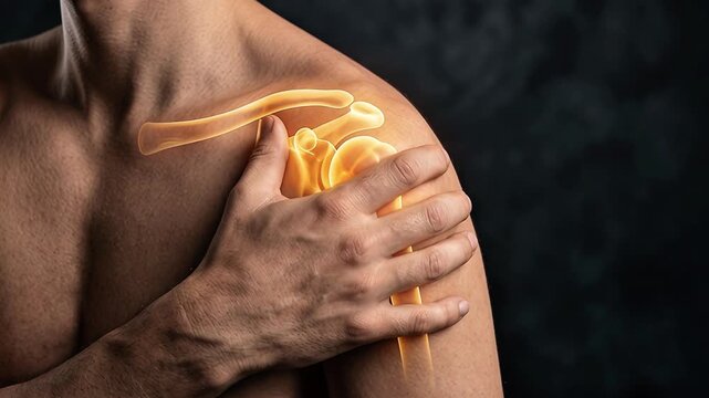 Shoulder Pain Concept showing Glowing Skeletal Anatomy and Joint Inflammation