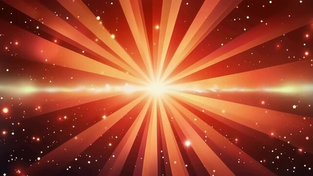 Three red and gold starbursts with glowing rays and sparkles on a dark background