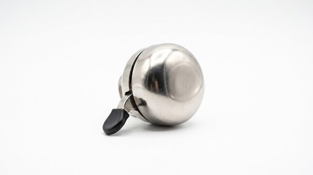 Silver Metal Bicycle Bell with Black Lever Isolated on White Background