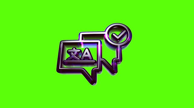 Language translation speech bubble icon with a check mark symbol showing successful conversion process