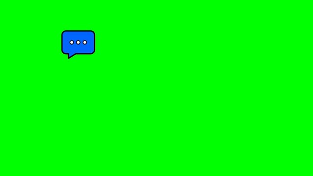 Animated blue speech bubble icon with typing dots on green screen background