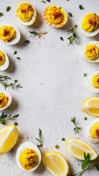 Deviled Eggs With Copy Space And Herbs