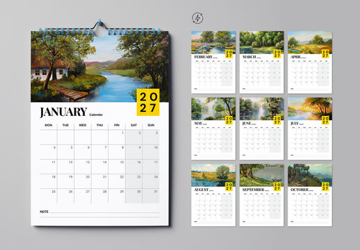 2027 Nature Portrait Wall Calendar Template