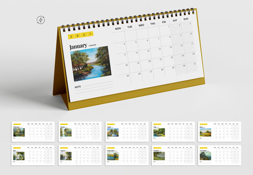 2027 Landscape Desk Calendar Template Design