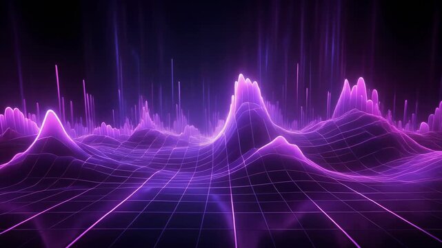 Abstract digital waveform pulsing with neon purple light against a dark background