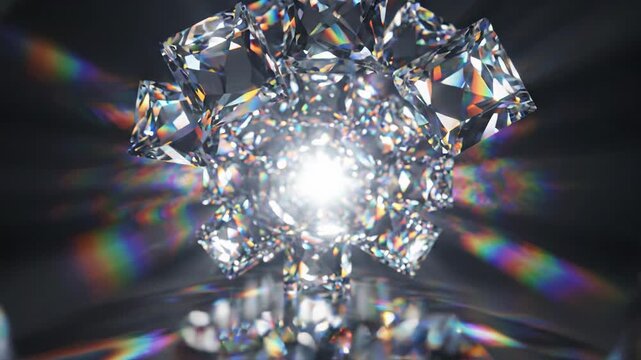 Dazzling Abstract Crystal Formation Geometric Pattern, Light Sparkle, Refraction, Bright Glow, Brilliant Facets Evoking Wonder and Luxury