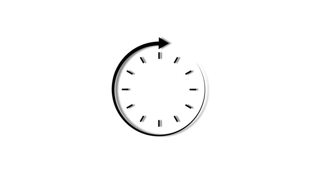 Clock 4 hour's icon black color 4k illustration. 4 hour countdown timer white background 4k illustration.