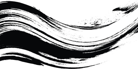 Naklejka premium Black ink brush stroke wave, textured grunge paint swash on white background