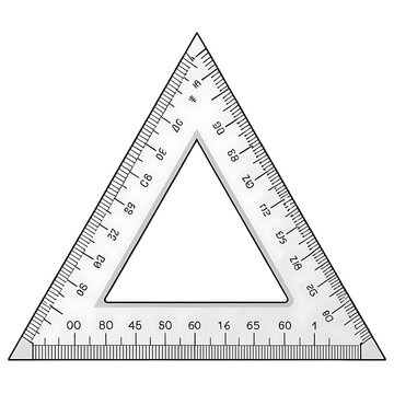 Triangular protractor ruler with degree measurements