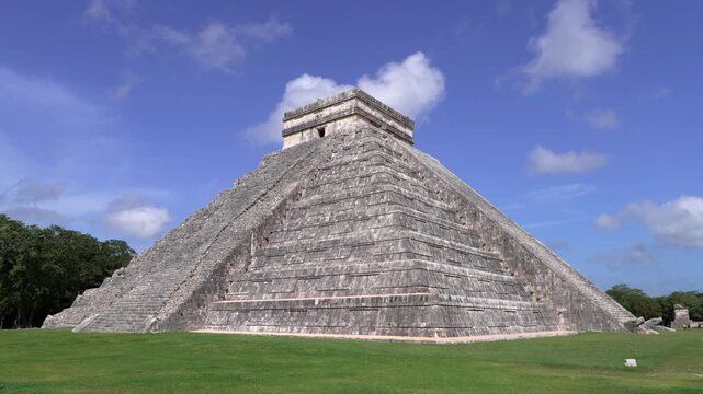 Chichen Itza Maya pyramid,historical ruins of ancient civilization of Maya, El Castillo (Temple of Kukulcan), a Mesoamerican step-pyramid, UNESCO World Heritage,Yucatan, Mexico.