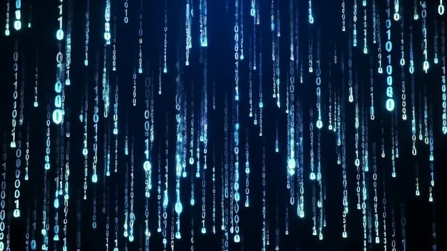 Digital binary code streaming down in futuristic cyberspace matrix background for technology and computer network data processing concept