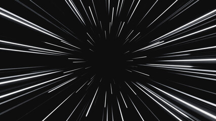 Fototapeta premium Abstract dynamic radial light streaks extending from a dark central void, conveying a sense of high speed and motion through space.