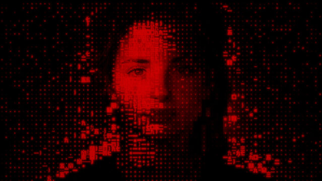 Female Face made of Encrypted Data. Consumer Profiling Concept.