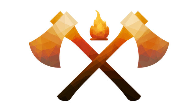 Crossed Camping Axes with Campfire Outdoor Adventure Emblem