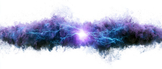 Obraz premium Wide Energy Shockwave with Lightning on White