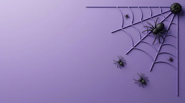 Spider web with spiders on purple background