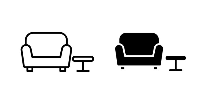 Lounge Icon represents a comfortable relaxation area commonly found in homes, hotels, offices, airports, and hospitality spaces for resting and socializing.