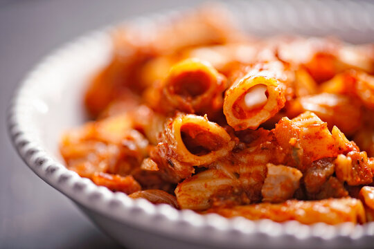 Italian rigatoni amatriciana tomato sauce pasta