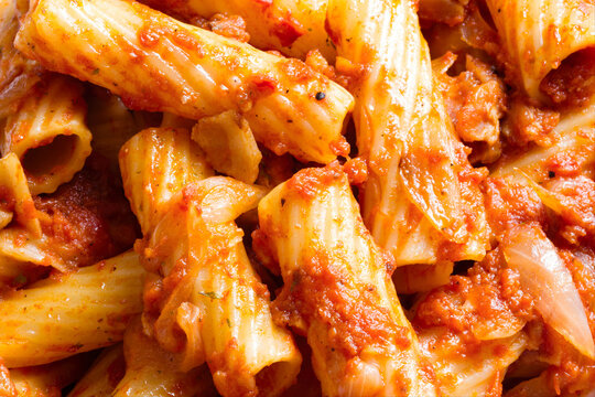 Italian rigatoni amatriciana tomato sauce pasta