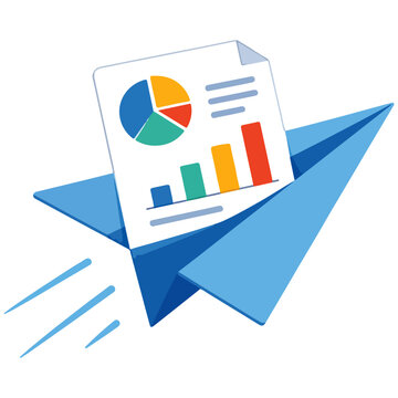 Paper Airplane with Data Charts Vector Illustration