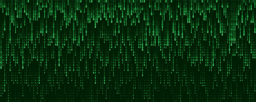 Binary code background. Data flow and digital information technology. Abstract visualization of programming constructed with numbers one and zero. Vector illustration.