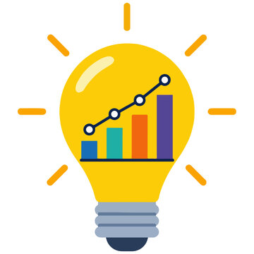 Yellow Light Bulb Containing Growth Bar Graph and Line Chart