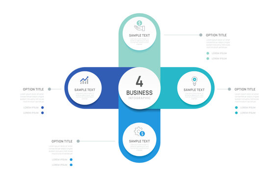 Venn diagram infographic chart template for business 4 options presentation and icon elements.