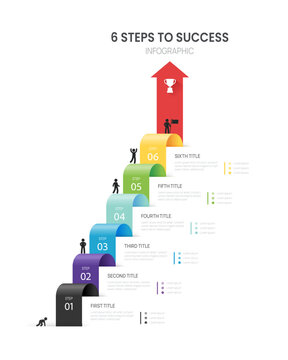 Infographics 6 Step arrow banner timeline roadmap business to success presentation template. Vector illustration.
