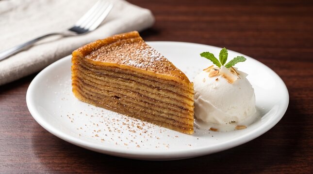 Traditional Goan Bebinca Layer Cake Dessert with Ice Cream