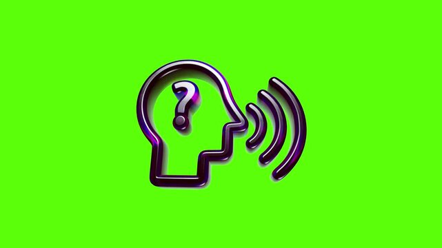 Human head profile icon with a question mark and sound waves representing speaking or asking a question