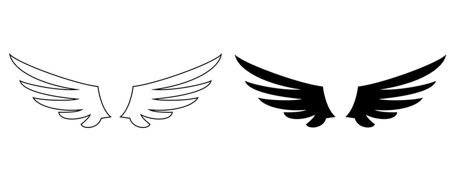 Versatile winged emblems in outline and solid black style for professional logo layouts.