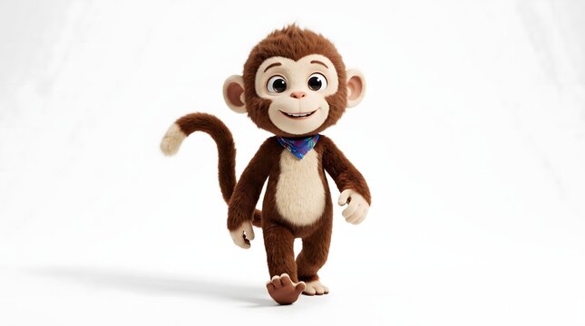 Cute cartoon monkey character walking forward with a happy expression.
