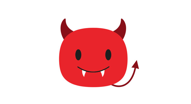 Cute Devil Emoji Icon - Red Face with Horns and Tail