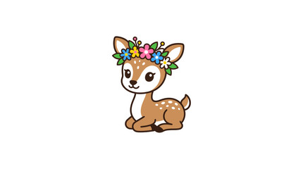 Fototapeta premium Cute Fawn with Flower Crown, Isolated on Transparent Background