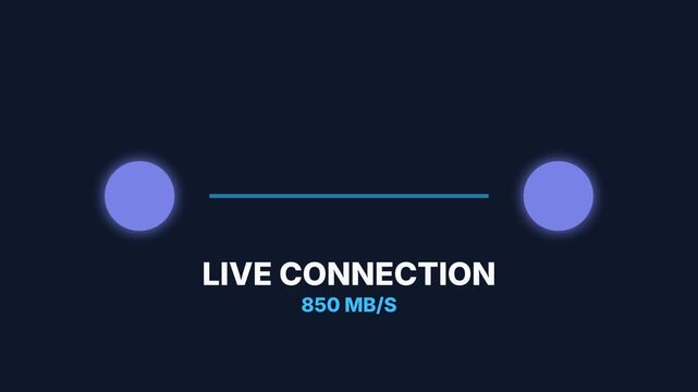 Live connection speedometer, glowing blue circles and line on dark background, displaying fast data transfer rate, symbolizing rapid online connectivity and digital communication