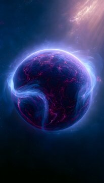 Majestic Celestial Planet with Glowing Veins and Luminous Nebula Clouds in a Dreamy Cosmic Void