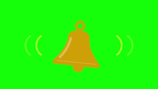 Digital ringing bell icon with vibrant sound waves animating on a clean green screen, perfect for alerts, reminders, and interactive UI elements in multimedia projects.
