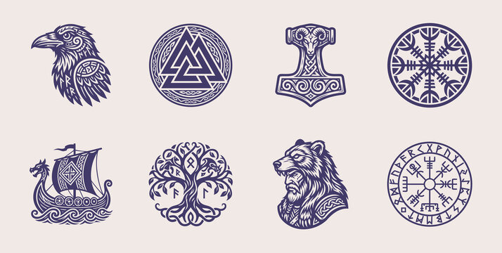 Ancient Viking Norse Mythology Symbols and Rune Icon Collection