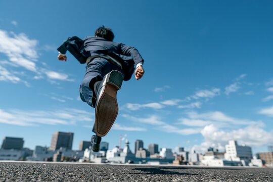 青空へ飛躍するビジネスマン加速する未来への挑戦