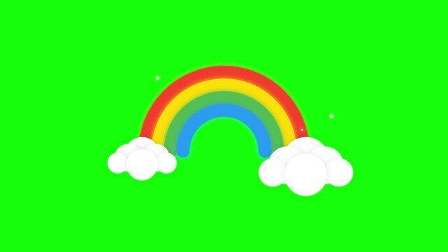 Animated clouds and rainbow appear on a green screen background