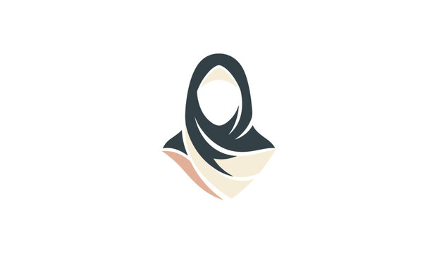 Minimalist abstract vector logo of a Muslim woman wearing a elegant dark gray and cream colored hijab scarf.
