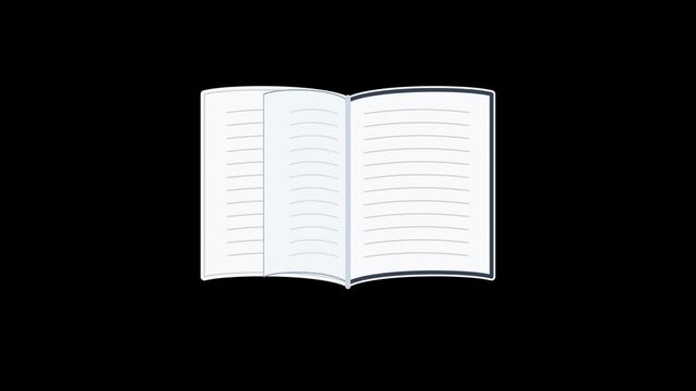 Animated Open Notebook with Lined Pages on Black Background