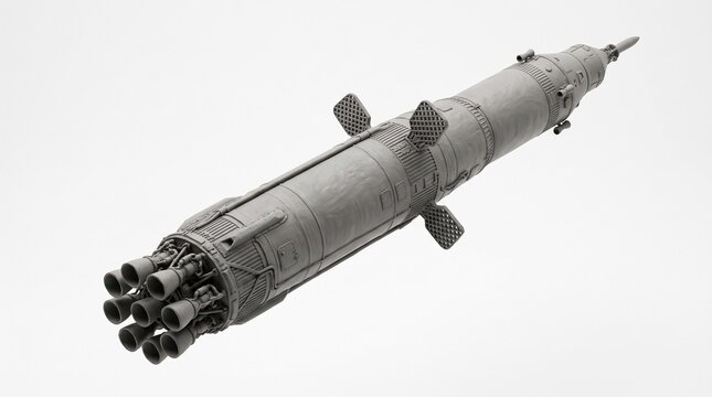 Detailed model of a multi engine space rocket booster with launch vehicle